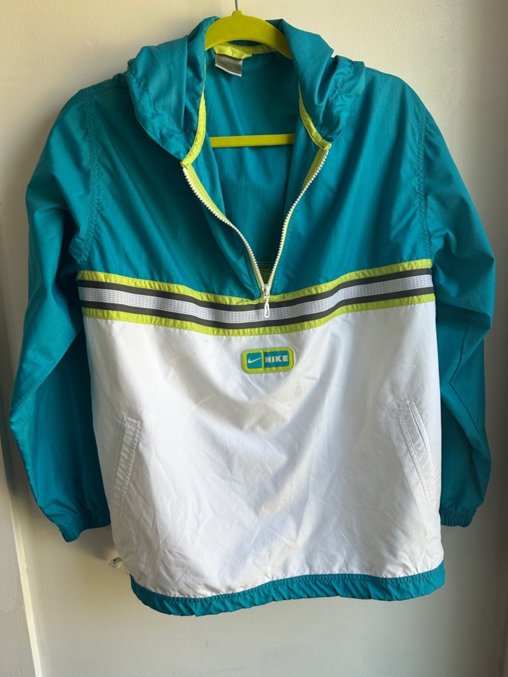 90s Nike Teal, White & Lime Pullover Jacket